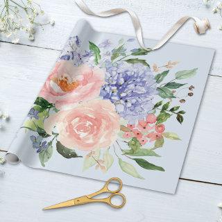 Watercolor Blue Pink Hydrangea Peony Spring Floral