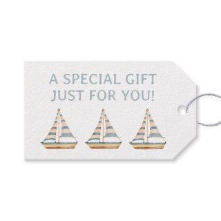 Watercolor Blue Stripe Sailboat Gift Tags