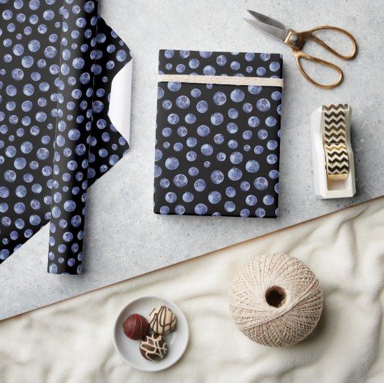 Watercolor Blueberries Pattern Blue Black