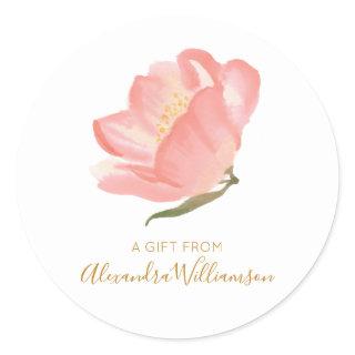 Watercolor Blush Flower Personalized A Gift From   Classic Round Sticker