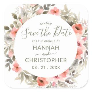 Watercolor Blush Rose Wreath Save the Date Sticker