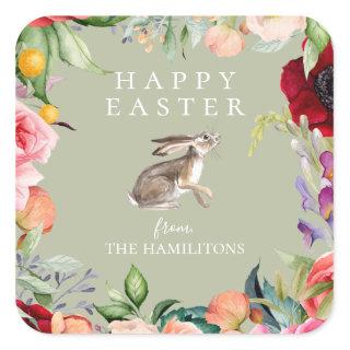 Watercolor Bohemian Floral Easter Bunny Square Sticker