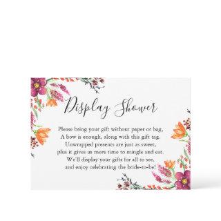 Watercolor Boho Wild Flowers Display Bridal Shower Enclosure Card