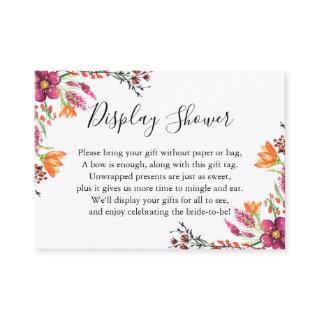 Watercolor Boho Wild Flowers Display Bridal Shower Enclosure Card
