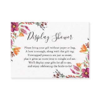 Watercolor Boho Wild Flowers Display Bridal Shower Enclosure Card