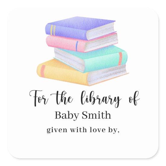 Watercolor books - Baby Shower Library Square Sticker