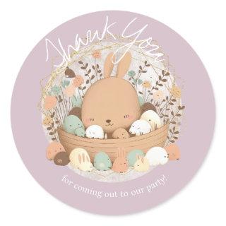 Watercolor Bunny Easter Bohemian Birthday  Thanks Classic Round Sticker