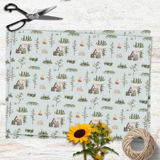Watercolor Cabin Forest Seamless Pattern Tissue Paper