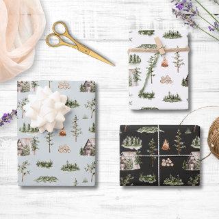 Watercolor Cabin Forest Seamless Pattern  Sheets