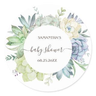 Watercolor Cactus Succulents Baby Shower   Classic Round Sticker