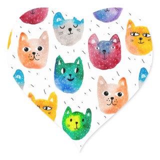 Watercolor cats and friends heart sticker