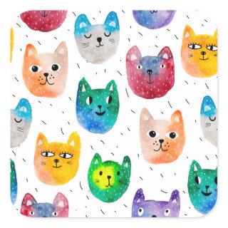 Watercolor cats and friends square sticker