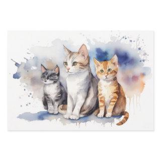 Watercolor Cats with Soft Pastel Background  Sheets