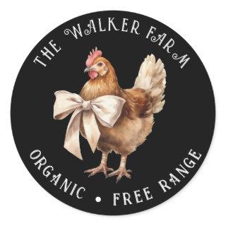 Watercolor Chicken Bow Family Farm Classic Round Sticker