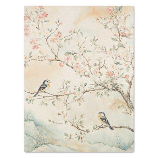 Watercolor Chinoiserie Birds and Blossoms Tissue Paper