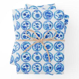 Watercolor Chinoiserie Blue Plates Pattern  Sheets