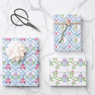 Watercolor Chinoiserie Ginger Jars & Holly  Sheets