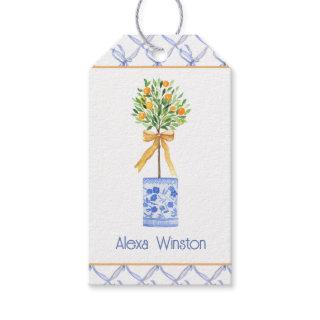 Watercolor Chinoiserie Orange Tree Topiary Gift Tags