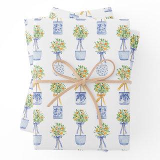Watercolor Chinoiserie Orange Tree Topiary  Sheets