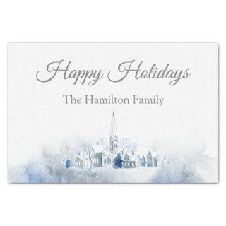 Watercolor Christmas Frosty Winter Village Holiday Tissue Paper
