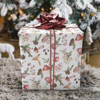 Watercolor Christmas Mushrooms Rustic Forest