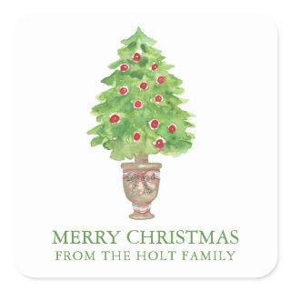 Watercolor Christmas Tree Topiary Gift Square Sticker