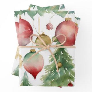 Watercolor Christmas Trees and Ornaments Abstract   Sheets