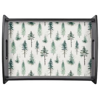 Watercolor Christmas Trees Holiday Pattern Serving Tray