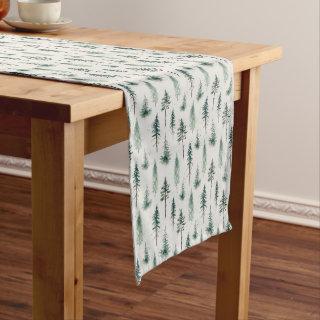 Watercolor Christmas Trees Holiday Pattern Short Table Runner