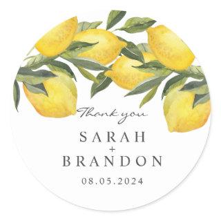 Watercolor Citrus Lemon Summer Wedding Classic Round Sticker