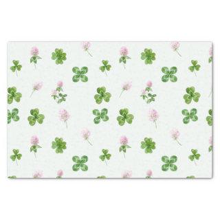 Watercolor Clover Leaves and Flowers Pale Green  Tissue Paper