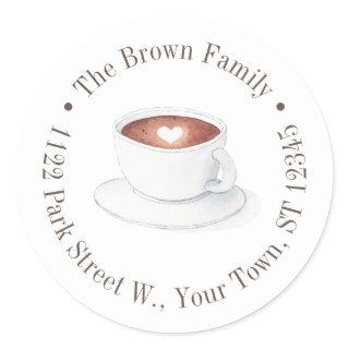 Watercolor Coffee Cup With Heart Return Address Classic Round Sticker