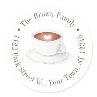 Watercolor Coffee Cup With Heart Return Address Classic Round Sticker