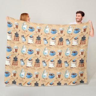 Watercolor Coffee  Fleece Blanket