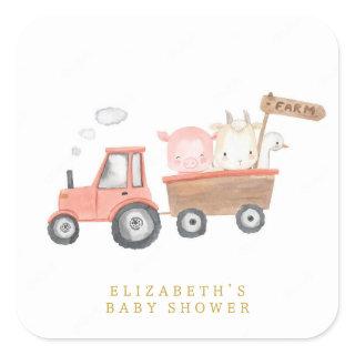 Watercolor Cute Farm Animals Barnyard  Square Sticker