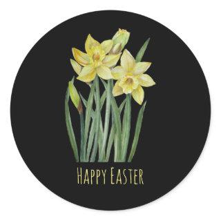 Watercolor Daffodils Flower Portrait Illustration  Classic Round Sticker