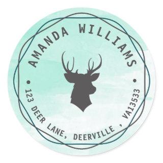 Watercolor Deer Head Stag Custom Address Labels