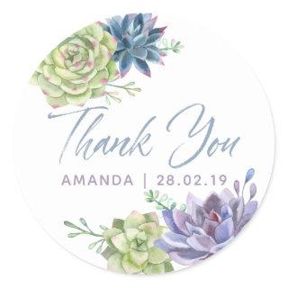 Watercolor Desert Cactus Succulents Thank You Classic Round Sticker