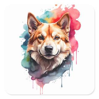 Watercolor Dog Splatter Art Portrait Ink Splash Square Sticker