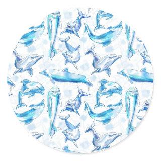 watercolor dolphin fish seamless pattern, dolphin  classic round sticker