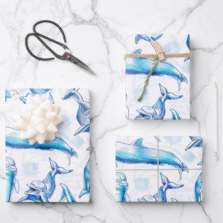 watercolor dolphin fish seamless pattern, dolphin   sheets