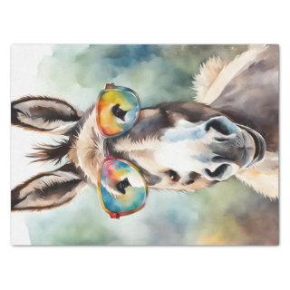 Watercolor Donkey with Rainbow Glasses Decoupage Tissue Paper