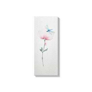watercolor dragon fly on flower canvas print