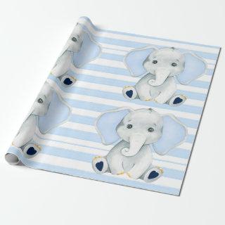 Watercolor Elephant With Blue Stripes Baby Shower