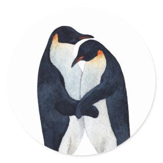 Watercolor Emperor Penguins  Classic Round Sticker
