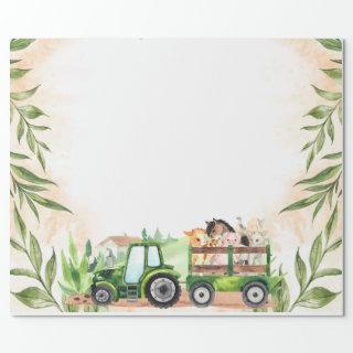 Watercolor Farm Animals Tractor