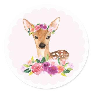 Watercolor Fawn with Floral Crown Sticker