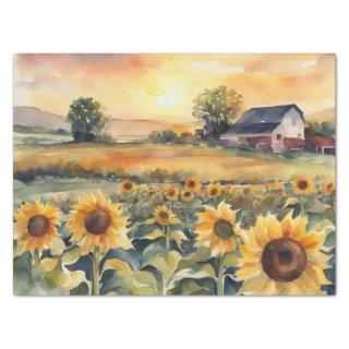 Watercolor Field of sunflowers and sunrise Tissue Paper
