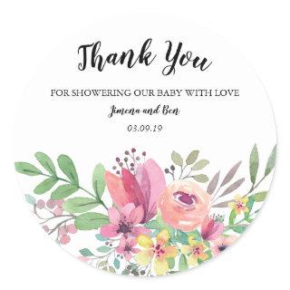 Watercolor Floral Baby Shower Thank You Classic Round Sticker