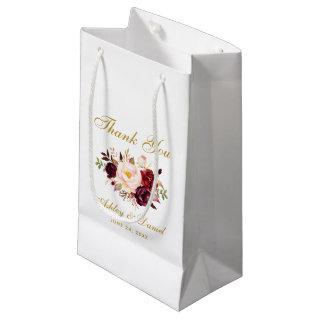 Watercolor Floral Burgundy Gold Wedding Thanks Small Gift Bag